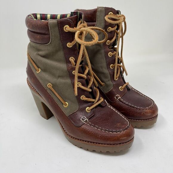 Sperry Top-Siders Trinity Heeled Ankle Boots Pebbled Leather Textile Size 8M - Picture 1 of 13